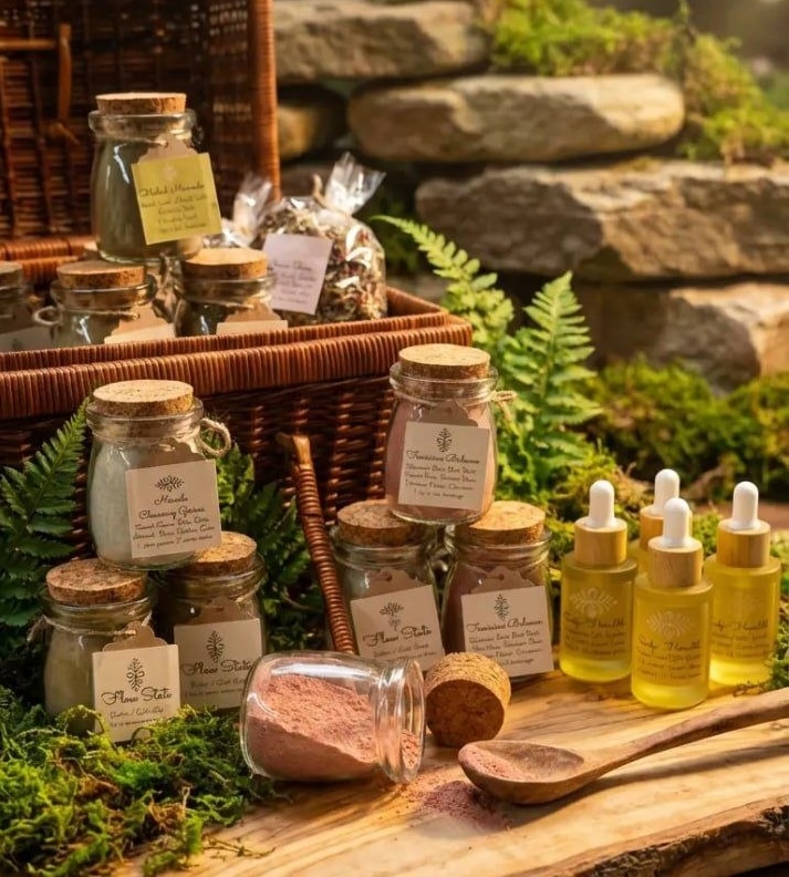 Custom postpartum herbal care kit — salts, oils, balms